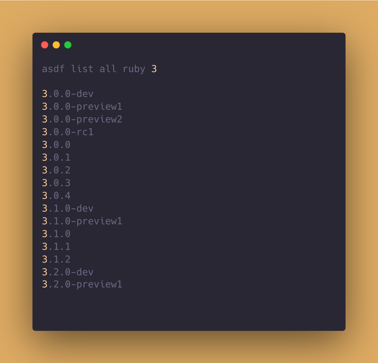 Lista versões do Ruby 3